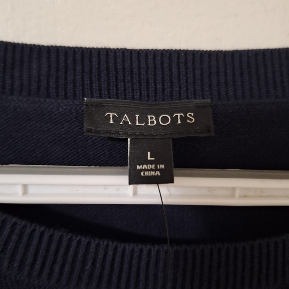 NWT Womens Talbots Dark Navy Blue Llama-Embellished Crewneck Sweater Sz L - Picture 10 of 12